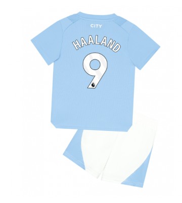 Manchester City Erling Haaland #9 Primera Equipación Niños 2023-24 Manga Corta (+ Pantalones cortos)